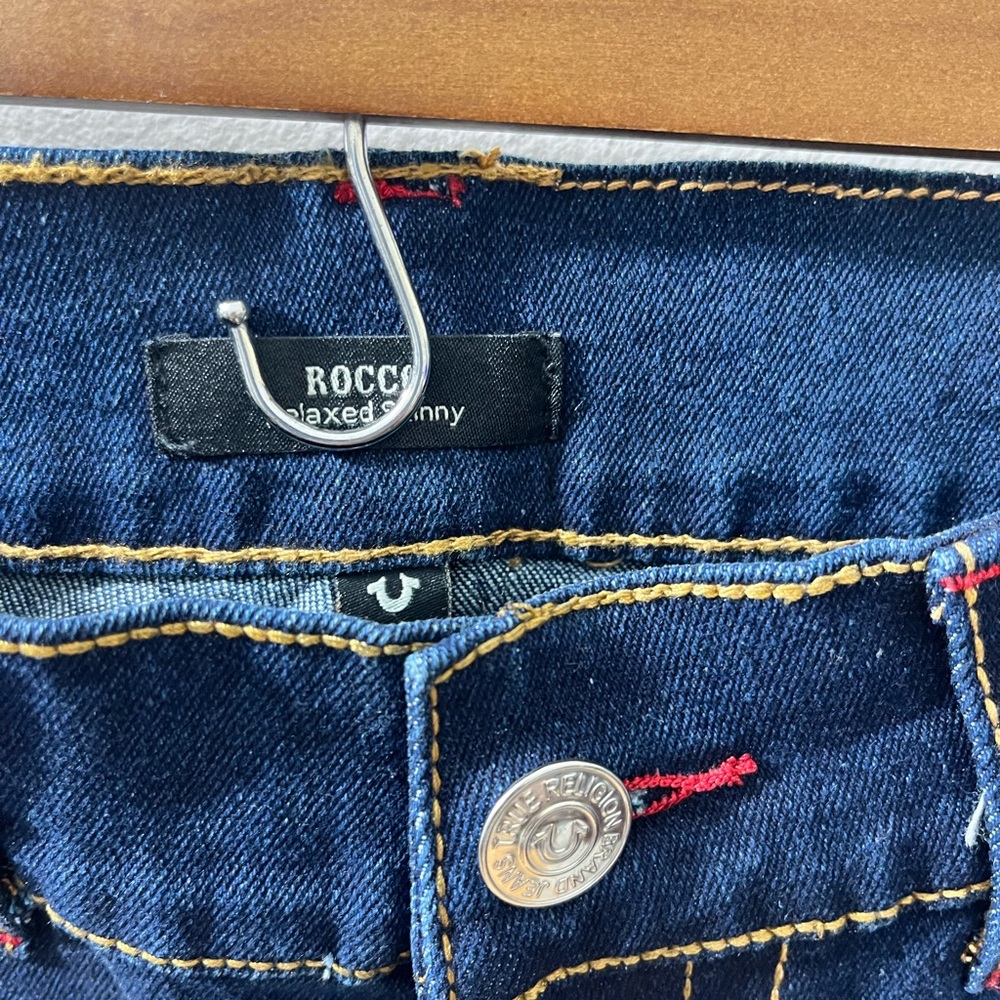 True Religion Jeans Mens Size 33x32 Rocco Relaxed Skinny Flap Big T Blue Denim - Picture 5 of 9